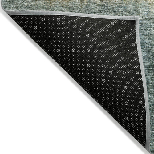 3' X 5' Blue Gold And Green Abstract Washable Indoor Outdoor Area Rug