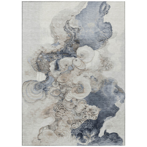 5' X 8' Ivory And Taupe Abstract Washable Indoor Outdoor Area Rug