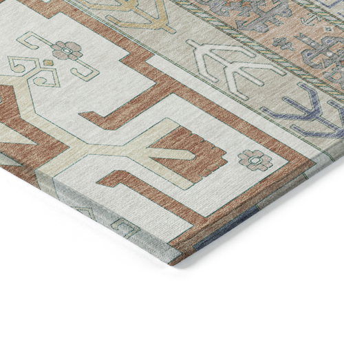 5' X 8' Ivory Blue And Brown Aztec Washable Indoor Outdoor Area Rug