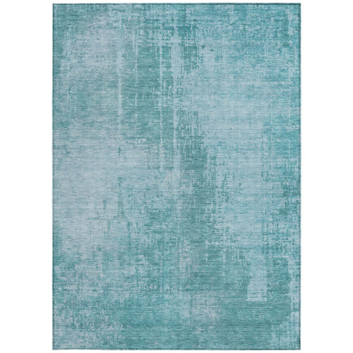 3' X 5' Aqua Teal Blue And Gray Abstract Washable Indoor Outdoor Area Rug