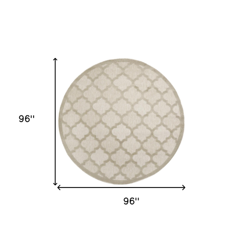 8' Cream Round Geometric Indoor Outdoor Area Rug