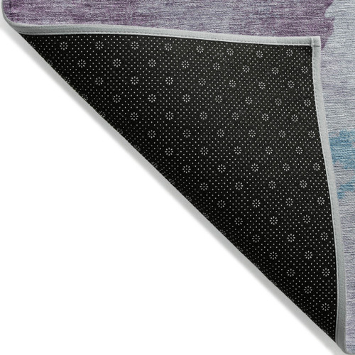 5' X 8' Lavender And Teal Blue Abstract Washable Indoor Outdoor Area Rug