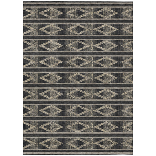 5' X 8' Black And Beige Geometric Washable Indoor Outdoor Area Rug