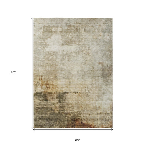 5' X 8' Linen Black And Copper Abstract Washable Indoor Outdoor Area Rug