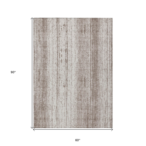 5' X 8' Taupe And Ivory Striped Washable Indoor Outdoor Area Rug