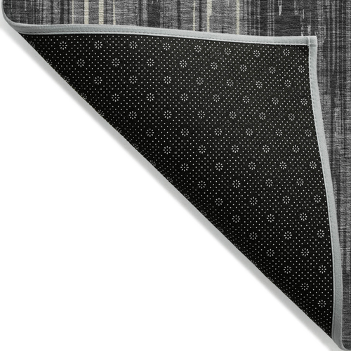 3' X 5' Charcoal Gray And Ivory Striped Washable Indoor Outdoor Area Rug