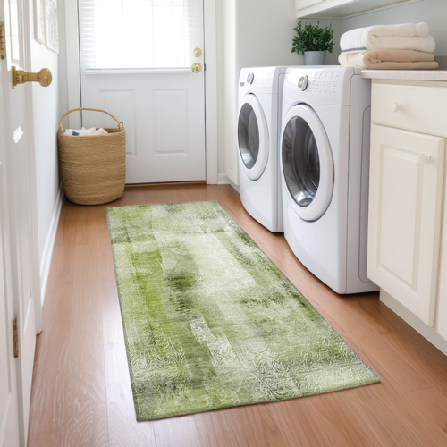 8' Runner Sage Washable Non Skid Indoor Outdoor Runner Rug