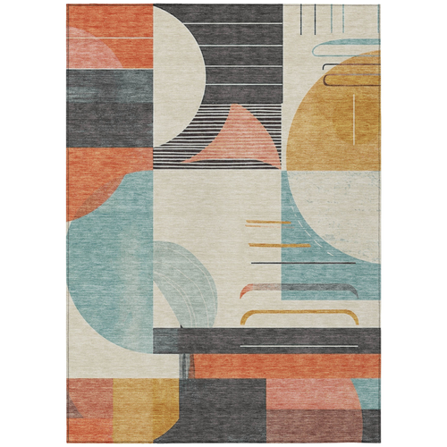 5' X 8' Gray Gold And Salmon Geometric Washable Indoor Outdoor Area Rug