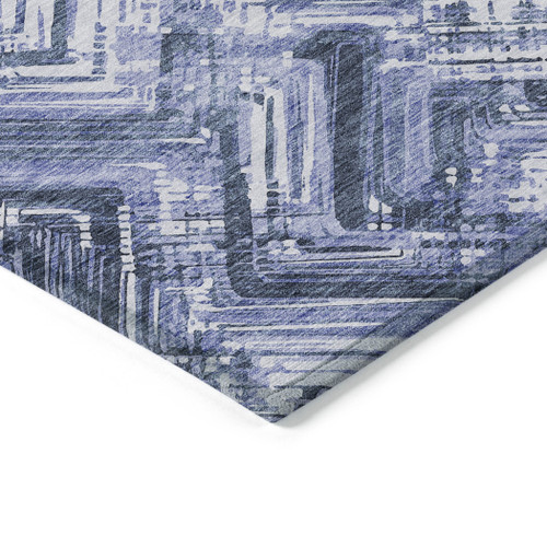 3' X 5' Navy Blue And Sky Blue Geometric Washable Indoor Outdoor Area Rug