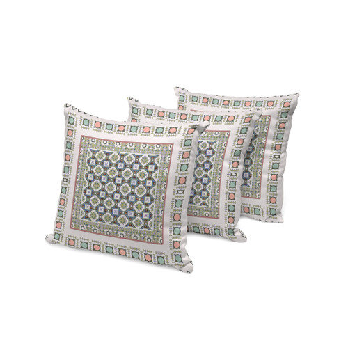 Set of Three 16" X 16" Blue and White Botanical Indoor Outdoor Throw Pillow Polyester Home Accent
