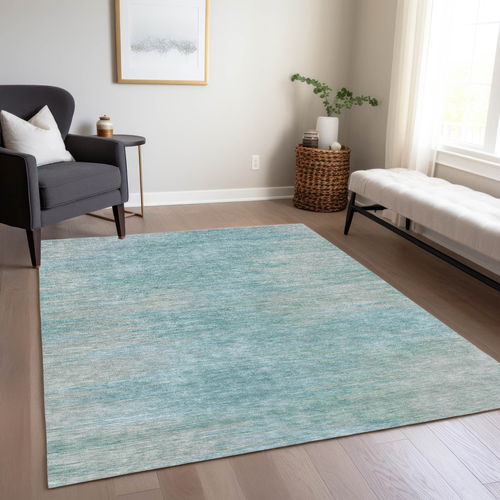 3' X 5' Aqua Teal Blue And Gray Abstract Washable Indoor Outdoor Area Rug