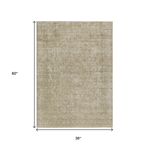 3' X 5' Tan And Beige Abstract Washable Indoor Outdoor Area Rug