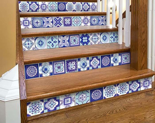 4" X 4" Vintage Turq Blue And White Peel And Stick Removable Tiles