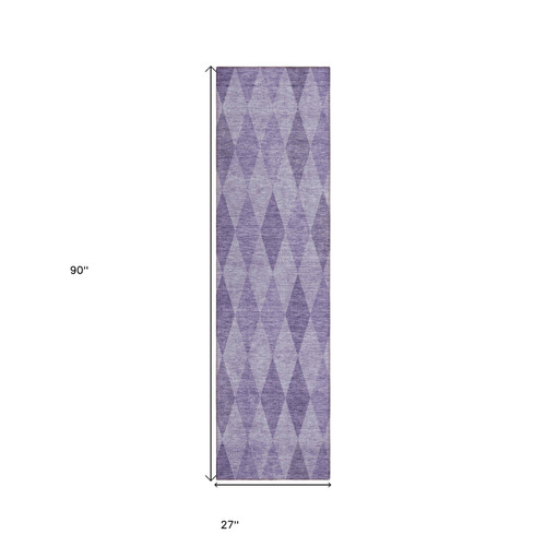 8' Runner Purple Geometric Washable Non Skid Indoor Outdoor Runner Rug
