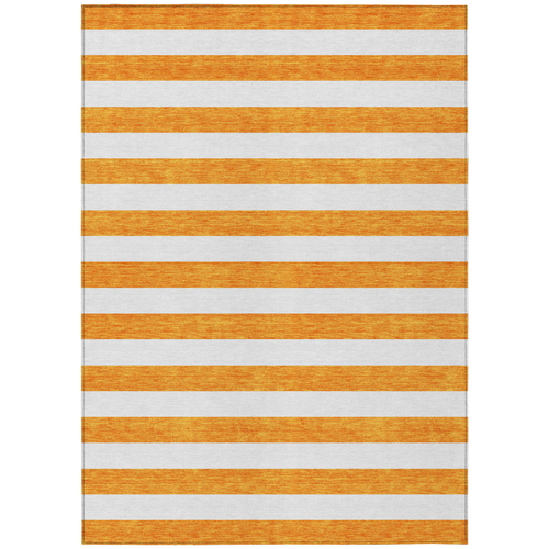 5' X 8' Orange and White Striped Washable Non Skid Indoor Outdoor Area Rug