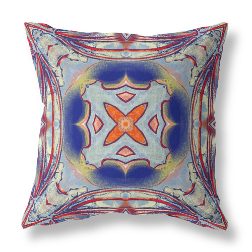 26" X 26" Gray And Blue Blown Seam Geometric Indoor Outdoor Throw Pillow