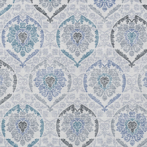 5' X 8' Gray And Denim Blue Medallion Washable Indoor Outdoor Area Rug
