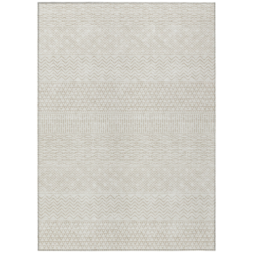 5' X 8' Ivory And Beige Chevron Washable Indoor Outdoor Area Rug