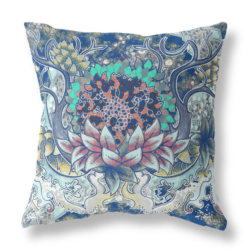 20"x20" Blue Aqua Yellow Blown Seam Broadcloth Geometric Throw Pillow