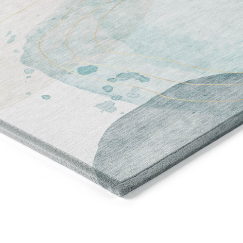 3' X 5' Beige and Blue Abstract Washable Non Skid Indoor Outdoor Area Rug