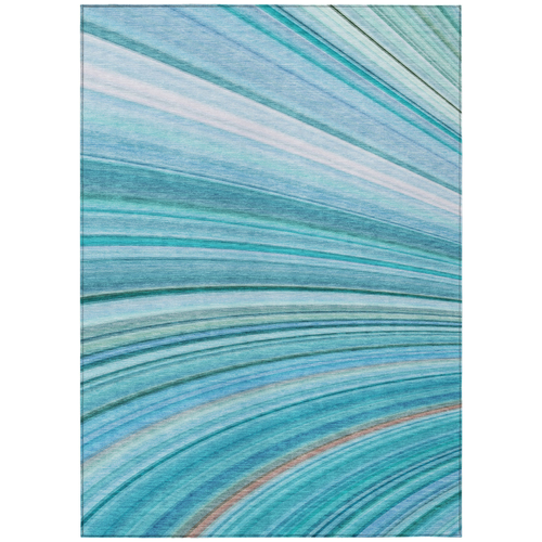 5' X 8' Teal Blue Aqua And Blue Abstract Washable Indoor Outdoor Area Rug