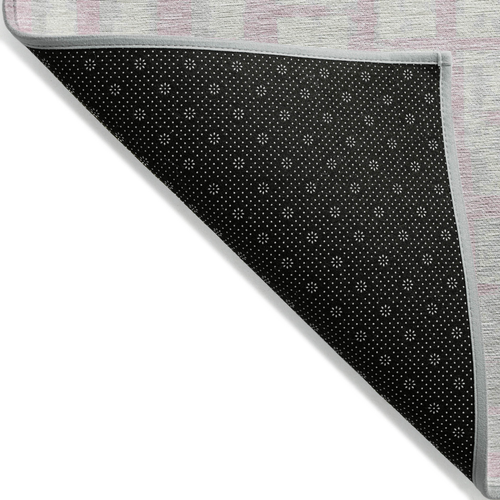 5' X 8' Pink Gray And Ivory Striped Washable Indoor Outdoor Area Rug