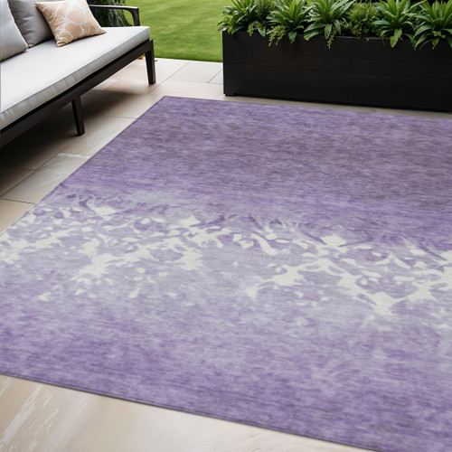 5' X 8' Purple And Ivory Damask Washable Indoor Outdoor Area Rug - Purple, Ivory
