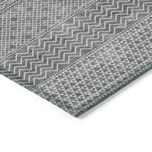 5' X 8' Gray And Silver Chevron Washable Indoor Outdoor Area Rug