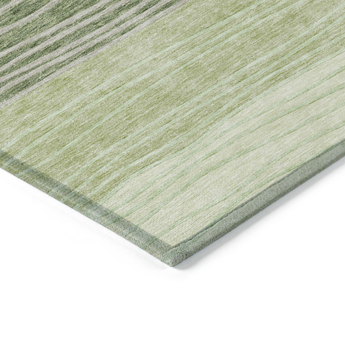 3' X 5' Artichoke Green And Taupe Striped Washable Indoor Outdoor Area Rug