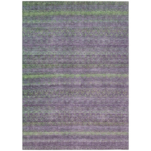 5' X 8' Purple And Lime Green Striped Washable Indoor Outdoor Area Rug