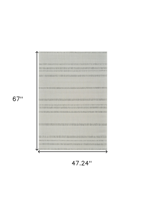 4' X 6' Cream and Beige Striped Distressed Indoor Outdoor Area Rug