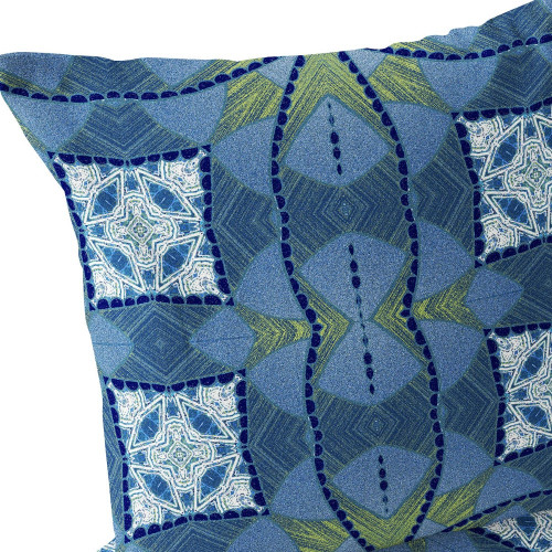Set of Two 16" X 16" Blue and Yellow Blown Seam Eclectic Indoor Outdoor Throw Pillow Polyester