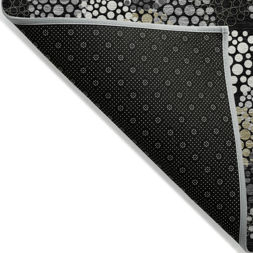 5' X 8' Black Gray And Ivory Polka Dot Washable Indoor Outdoor Area Rug