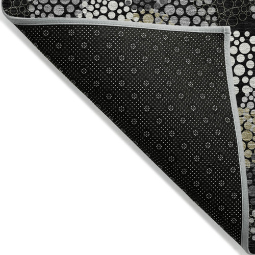 5' X 8' Black Gray And Ivory Polka Dot Washable Indoor Outdoor Area Rug