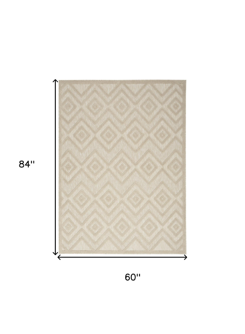 5' X 7' Cream And Beige Geometric Indoor Outdoor Area Rug