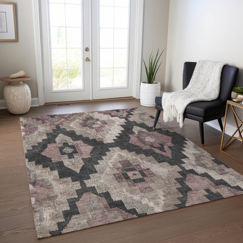 3' X 5' Taupe And Charcoal Aztec Washable Indoor Outdoor Area Rug