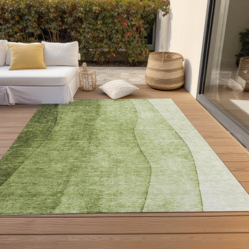 5' X 8' Olive Green And Artichoke Green Ombre Washable Indoor Outdoor Area Rug