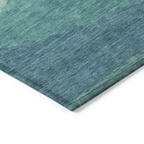 5' X 8' Turquoise Striped Washable Indoor Outdoor Area Rug