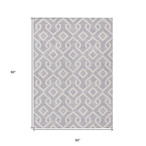 5' X 8' Lavender And Ivory Geometric Washable Indoor Outdoor Area Rug