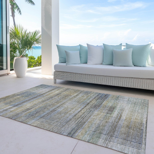 5' X 8' Khaki Tan And Beige Striped Washable Indoor Outdoor Area Rug
