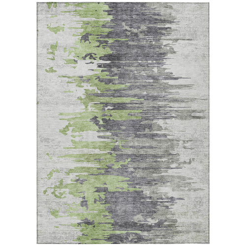 5' X 8' Green And Silver Abstract Washable Indoor Outdoor Area Rug