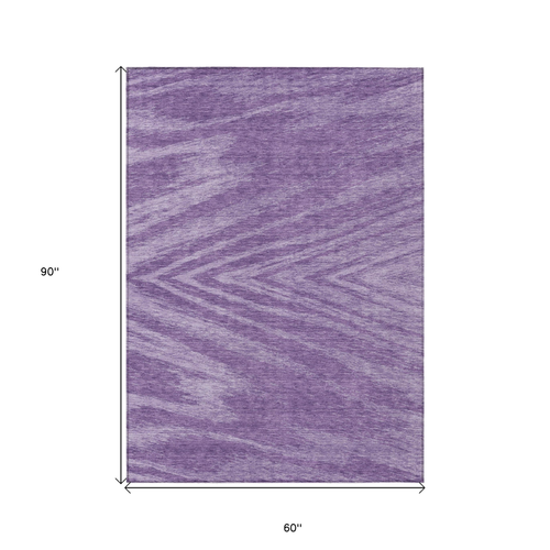 5' X 8' Purple And Ivory Abstract Washable Indoor Outdoor Area Rug