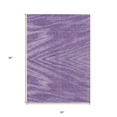 5' X 8' Purple And Ivory Abstract Washable Indoor Outdoor Area Rug
