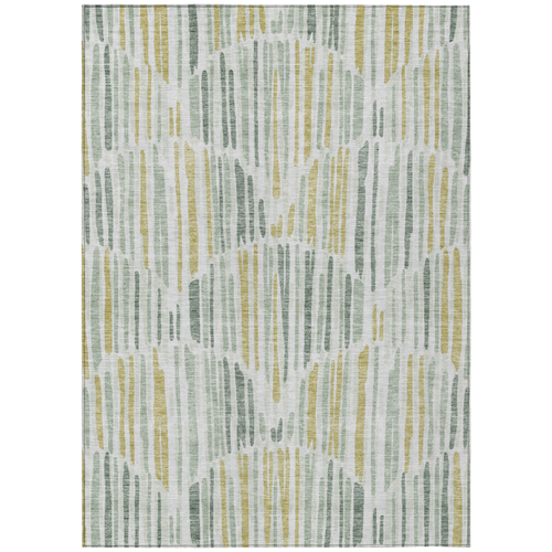 3' X 5' Sage Artichoke Green And Gold Abstract Washable Indoor Outdoor Area Rug
