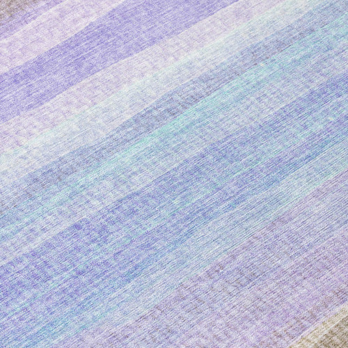 3' X 5' Lavender Sky Blue And Beige Striped Washable Indoor Outdoor Area Rug