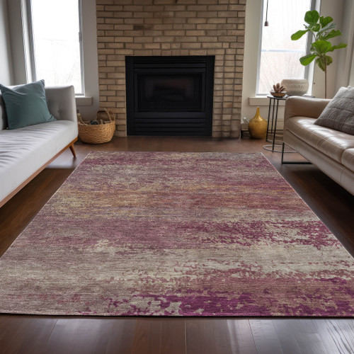 3' X 5' Merlot Beige And Blush Abstract Washable Indoor Outdoor Area Rug