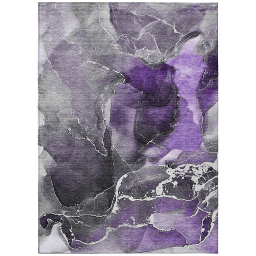 5' X 8' Gray and Purple Abstract Washable Non Skid Indoor Outdoor Area Rug