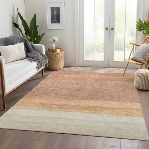 5' X 8' Salmon Striped Washable Indoor Outdoor Area Rug