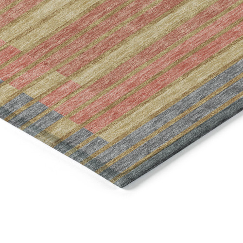 3' X 5' Pewter And Gold Striped Washable Indoor Outdoor Area Rug