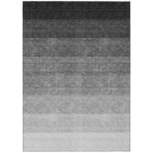 5' X 8' Black And Ivory Ombre Washable Indoor Outdoor Area Rug